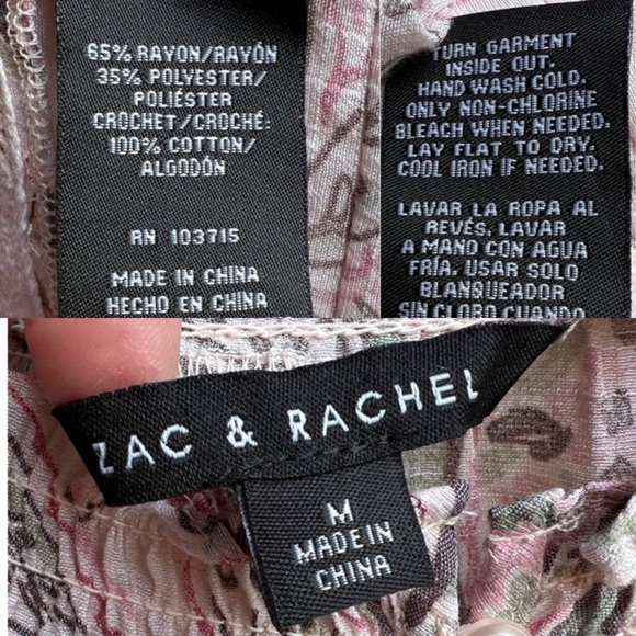 Zac & Rachel Women’s Pale Pink Floral Boho Crochet Detail Top, Size Medium - Picture 7 of 9